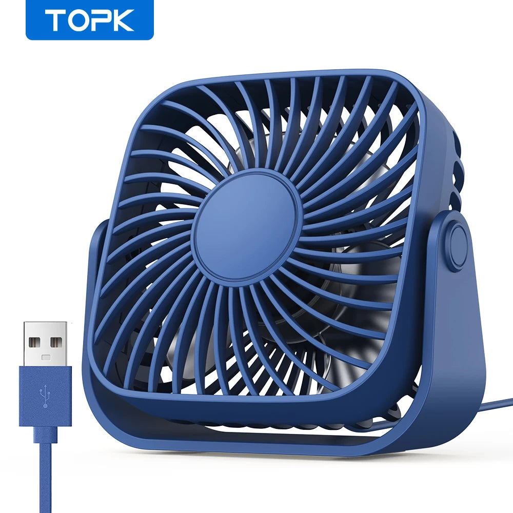 TOPK 4Inch USB Mini Portable Fan for Camping,3 Speeds Quiet Desk Table Personal Fan,360Β°Adjustment Standing Fans for Room Home