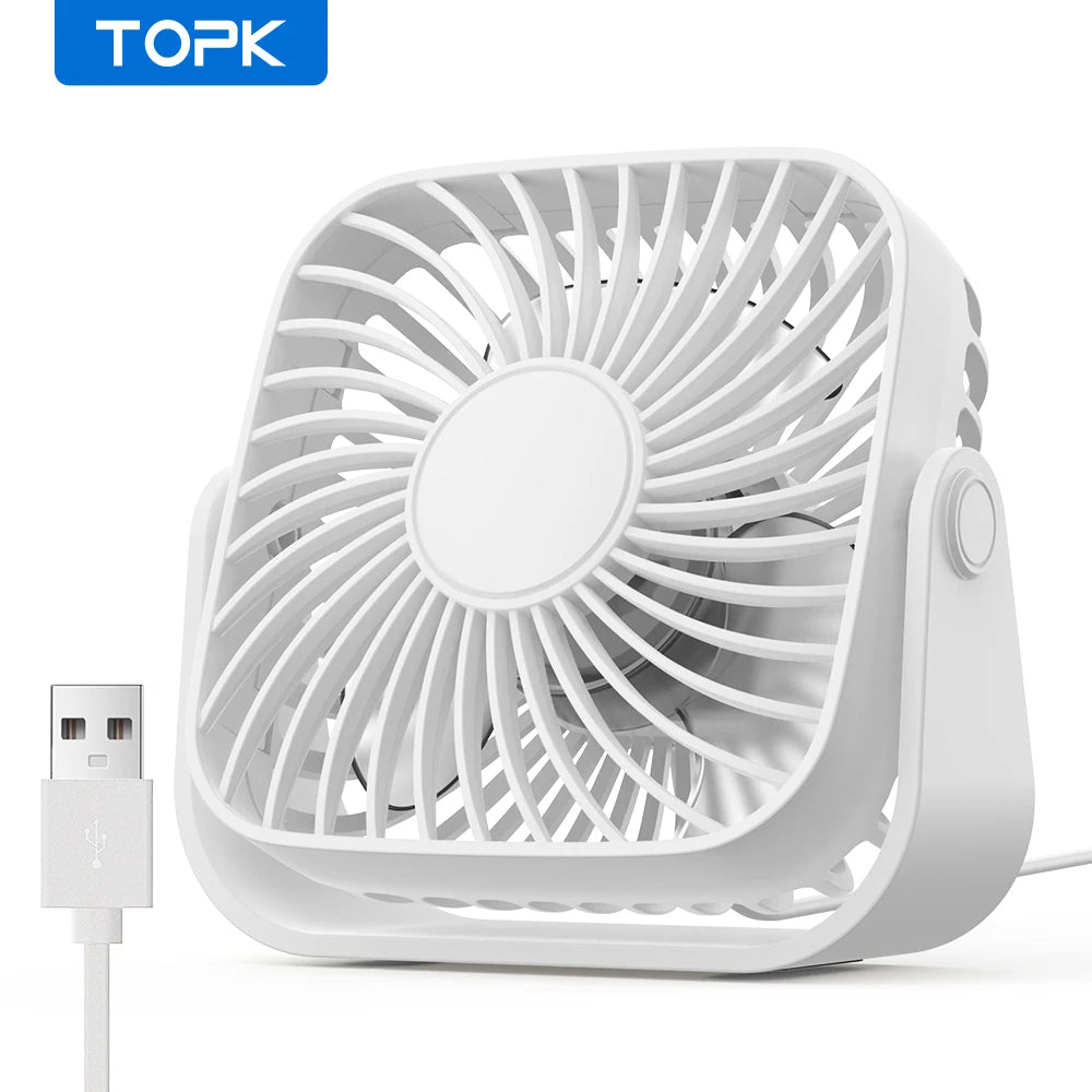 TOPK 4Inch USB Mini Portable Fan for Camping,3 Speeds Quiet Desk Table Personal Fan,360Β°Adjustment Standing Fans for Room Home