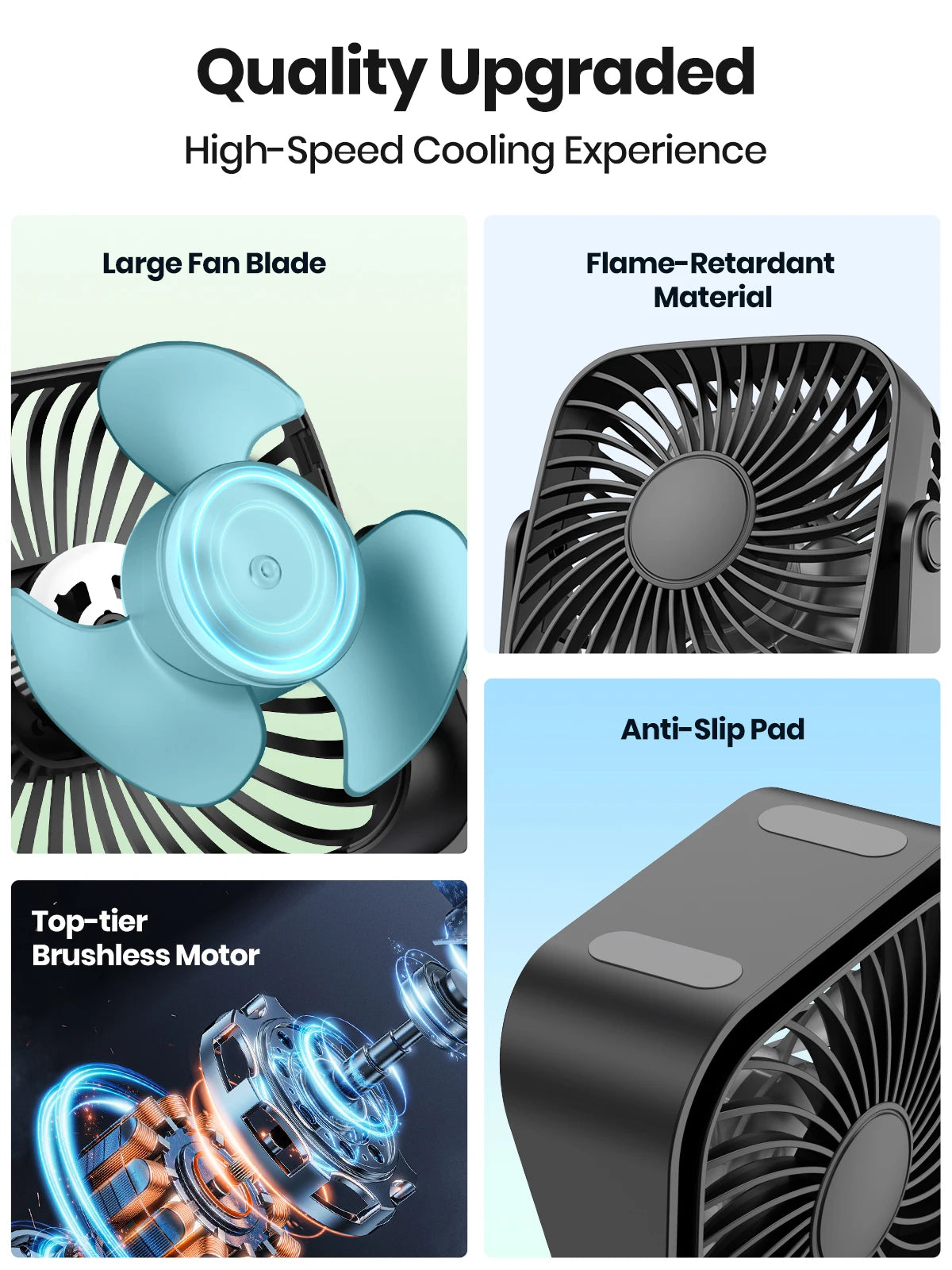 TOPK 4Inch USB Mini Portable Fan for Camping,3 Speeds Quiet Desk Table Personal Fan,360Β°Adjustment Standing Fans for Room Home