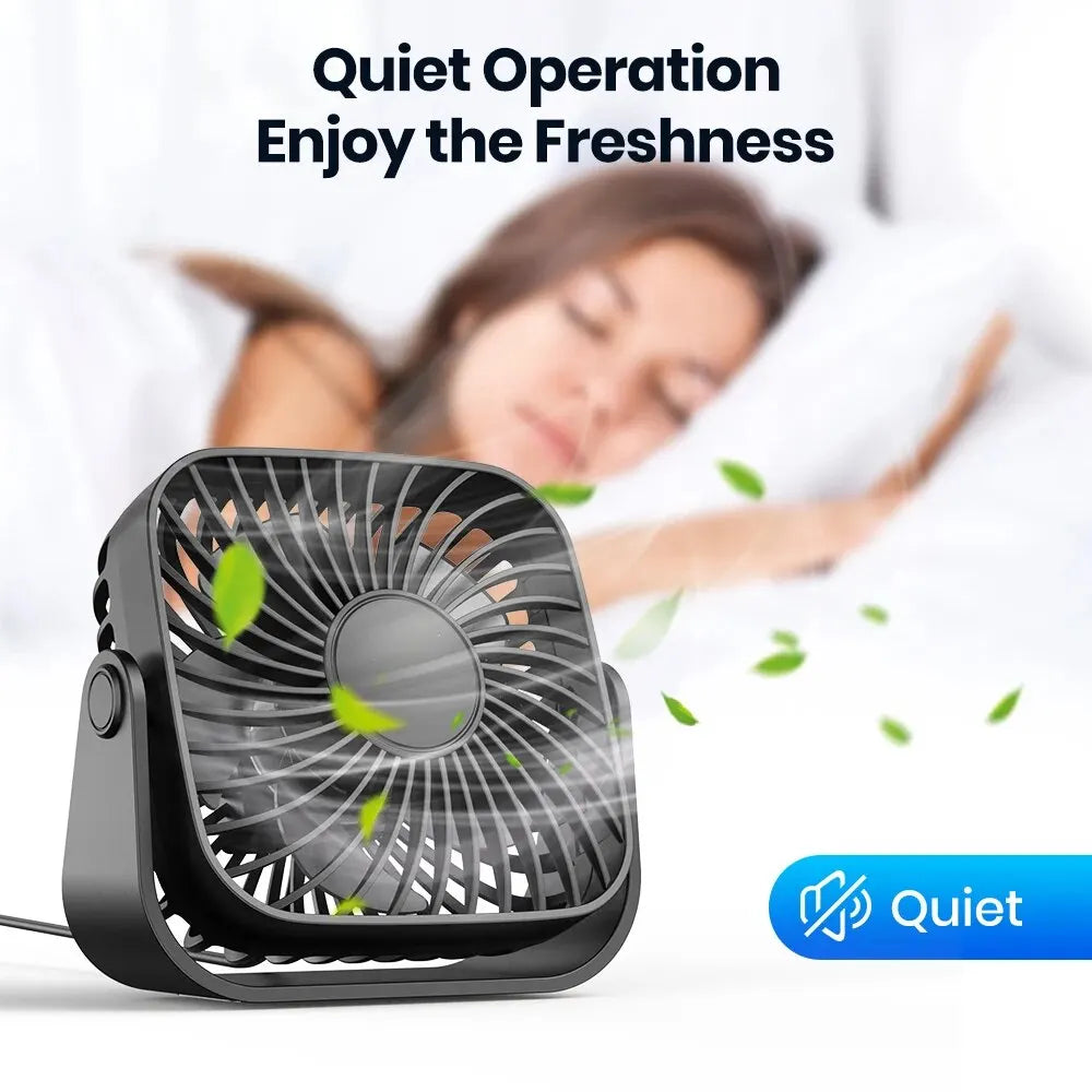 TOPK 4Inch USB Mini Portable Fan for Camping,3 Speeds Quiet Desk Table Personal Fan,360Β°Adjustment Standing Fans for Room Home