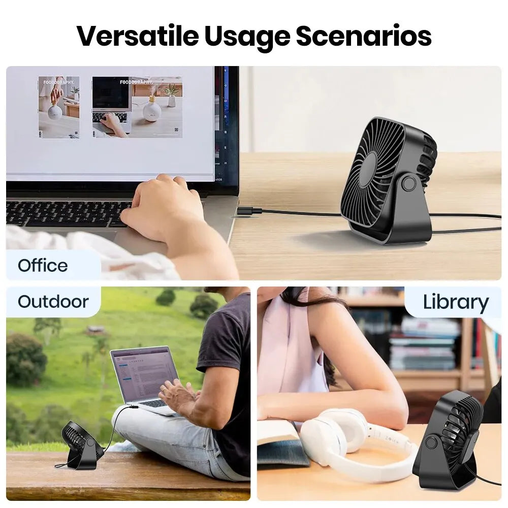 TOPK 4Inch USB Mini Portable Fan for Camping,3 Speeds Quiet Desk Table Personal Fan,360Β°Adjustment Standing Fans for Room Home