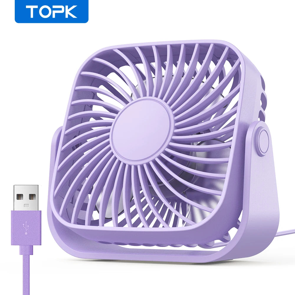 TOPK 4Inch USB Mini Portable Fan for Camping,3 Speeds Quiet Desk Table Personal Fan,360Β°Adjustment Standing Fans for Room Home