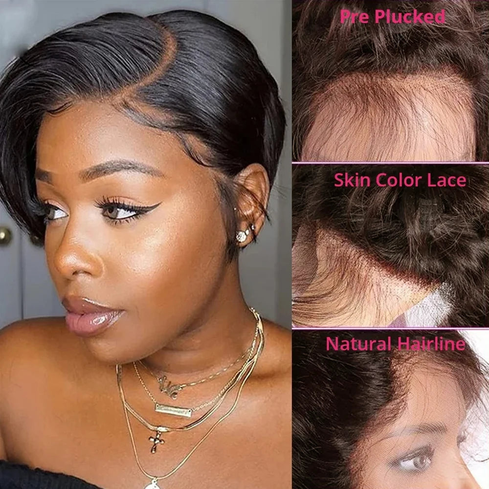 13x4 Pixie Cut Wig Human Hair Wigs Straight Lace Transparent Short Bob Wig T Part Lace Wig Brazilian Human Hair For Women