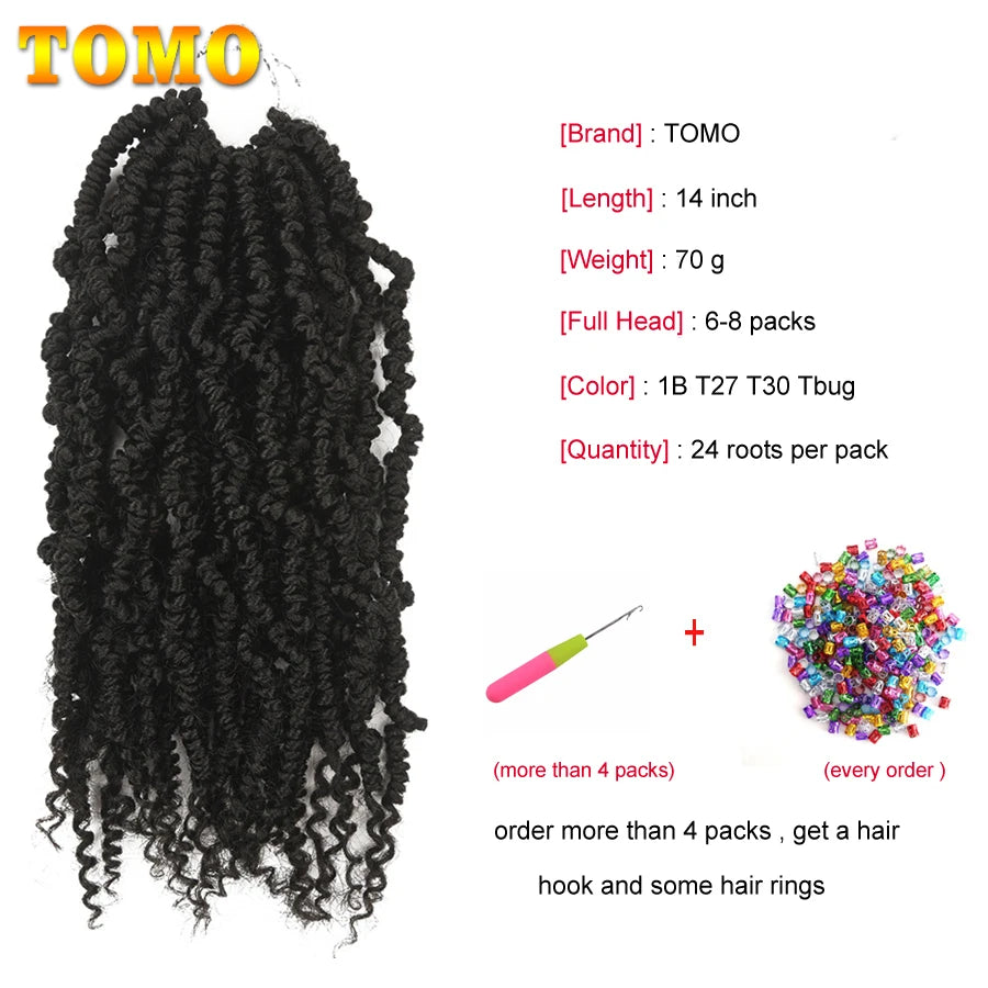 TOMO Bomb Twist Crochet Braids Pre-looped Passion Twist Crochet Hair Ombre Spring Twist Synthetic Braiding Hair Extensions 14"