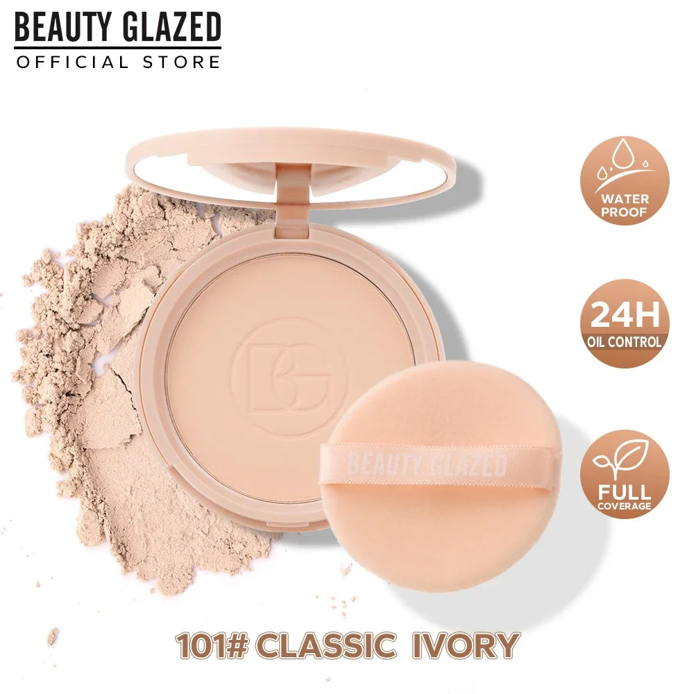 BEAUTY GLAZED Face Powder Oil Control Flawless Long Lasting Waterproof Lipstick Matte Setting Powder Face Makeup With Mirror