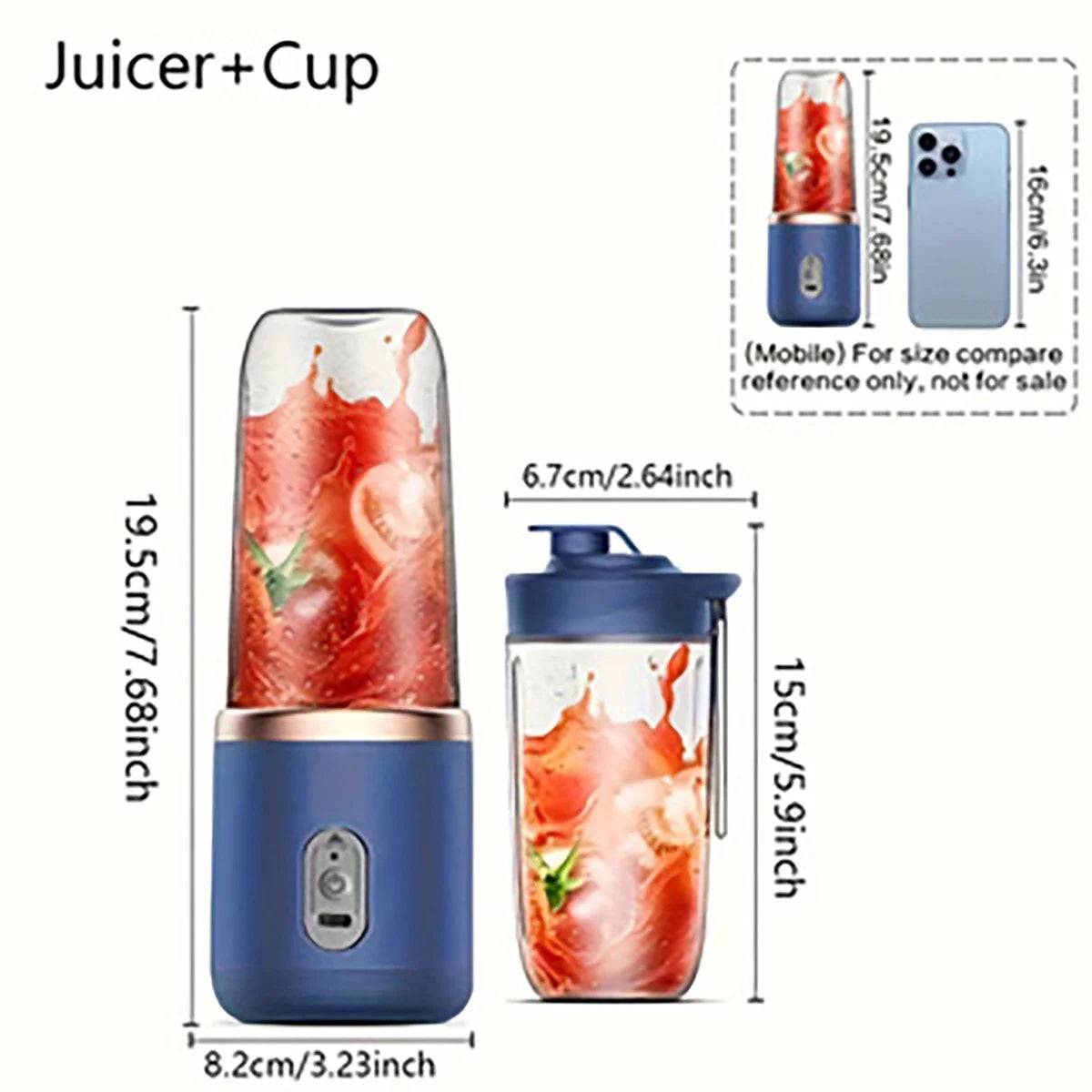 portable juicer with 2 cups, USB rechargeable mini blender, fresh juicer cup, personal sized smoothie blender Mini batidora