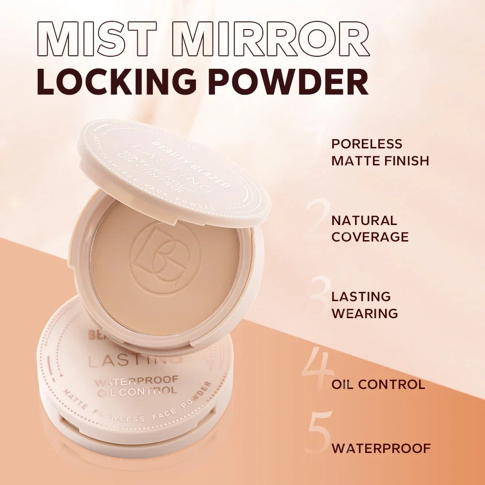 BEAUTY GLAZED Face Powder Oil Control Flawless Long Lasting Waterproof Lipstick Matte Setting Powder Face Makeup With Mirror