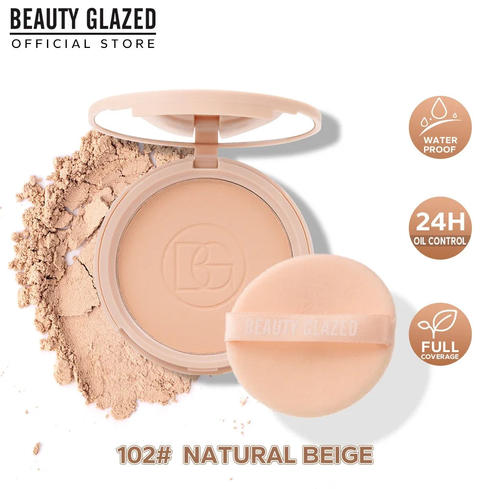 BEAUTY GLAZED Face Powder Oil Control Flawless Long Lasting Waterproof Lipstick Matte Setting Powder Face Makeup With Mirror