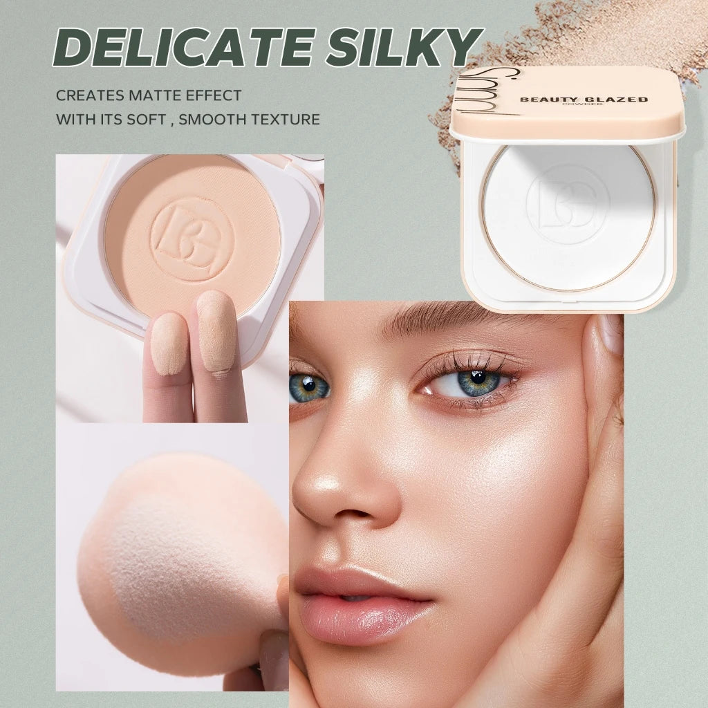 Beauty Glazed Face Powder 24h Oil Control Matte Flawless Full Coverage Long Lasting Soft Waterproof With Mirror And Puff