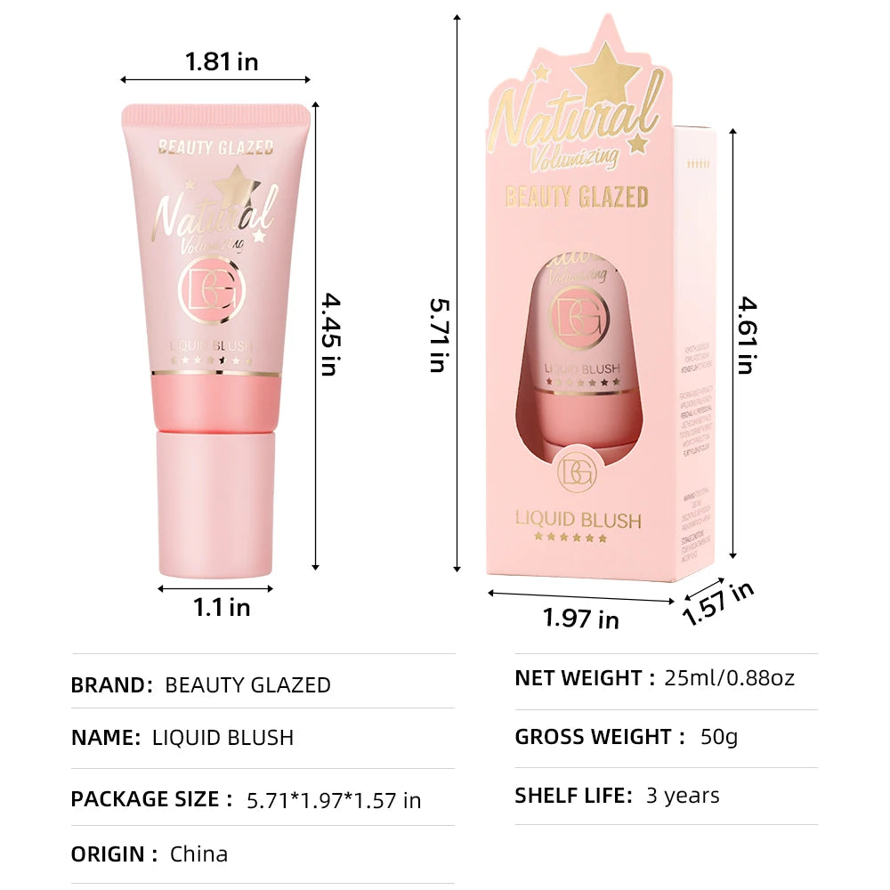 Beauty Glazed 6-Colors Liquid Blush, Shimmer Pearly Finish Suitable For All Skin Tones , Velvet Matte, Long-lasting ,Waterproof