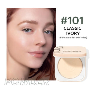 Beauty Glazed Face Powder 24h Oil Control Matte Flawless Full Coverage Long Lasting Soft Waterproof With Mirror And Puff
