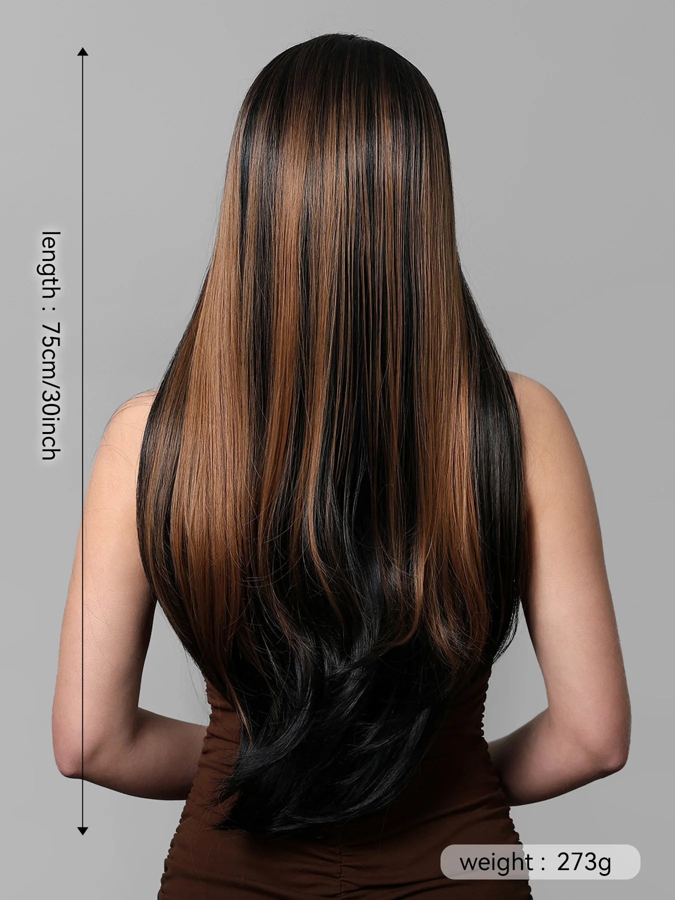 HENRY MARGU Brown Highlight Synthetic Wigs Long Silk Straight Wig with Bangs Middle Part Natural Brown Daily Wig Heat Resistant