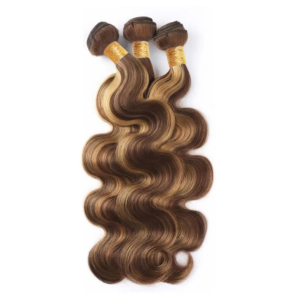 P4-27 Highlight Human Hair Bundles Body Wave Bundles 100% Human Hair Bundles Brown Remy Human Hair Weave Extensions For Woman