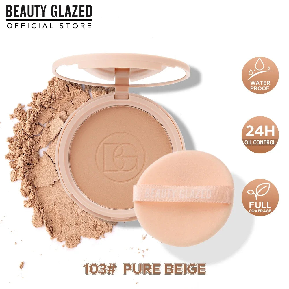 BEAUTY GLAZED Face Powder Oil Control Flawless Long Lasting Waterproof Lipstick Matte Setting Powder Face Makeup With Mirror