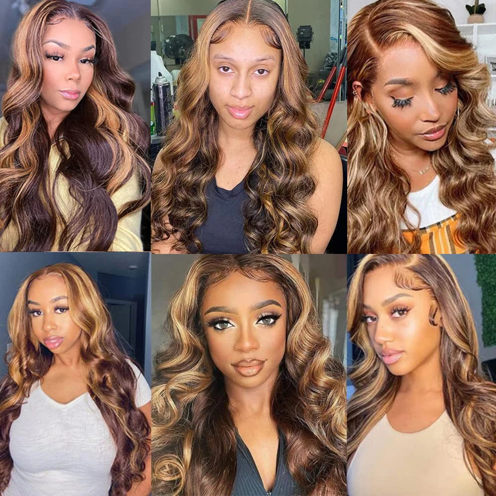 P4-27 Highlight Human Hair Bundles Body Wave Bundles 100% Human Hair Bundles Brown Remy Human Hair Weave Extensions For Woman