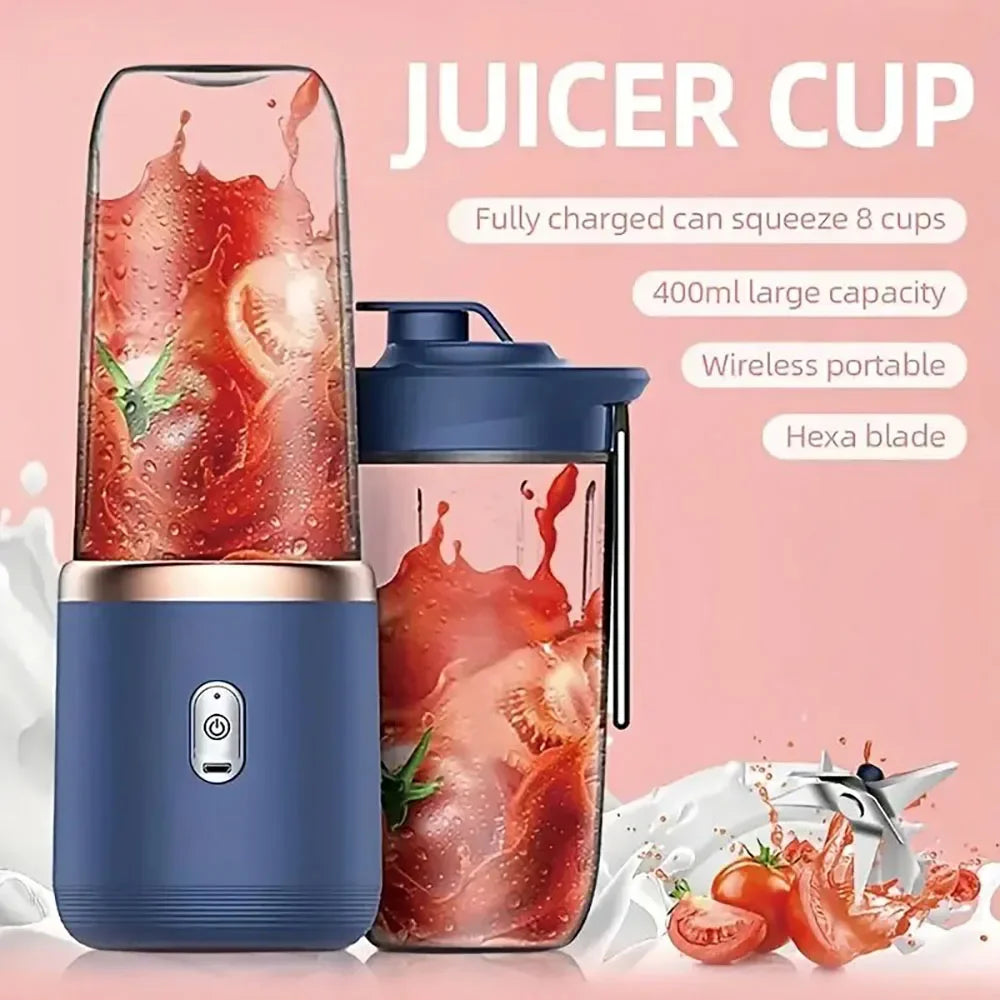 portable juicer with 2 cups, USB rechargeable mini blender, fresh juicer cup, personal sized smoothie blender Mini batidora