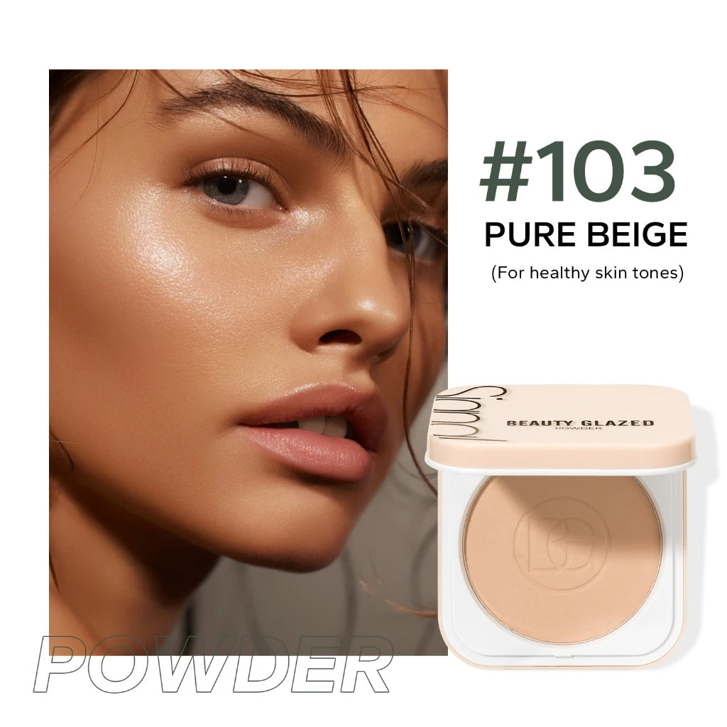 Beauty Glazed Face Powder 24h Oil Control Matte Flawless Full Coverage Long Lasting Soft Waterproof With Mirror And Puff